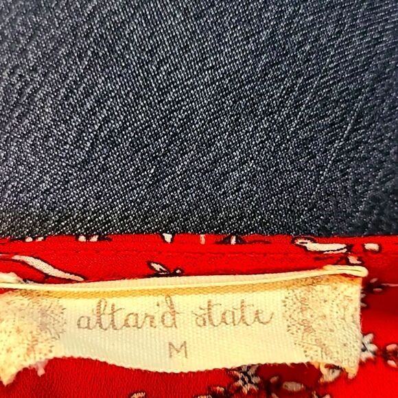 Altar'd State Red Printed Crop-top with Wide Layered Bell Sleeves, Size Medium - Picture 9 of 9